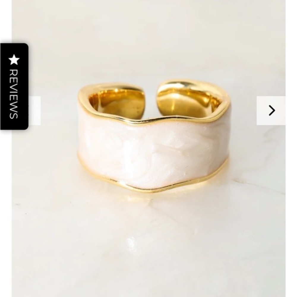 New 18K Gold White Enamel Resizable Ring